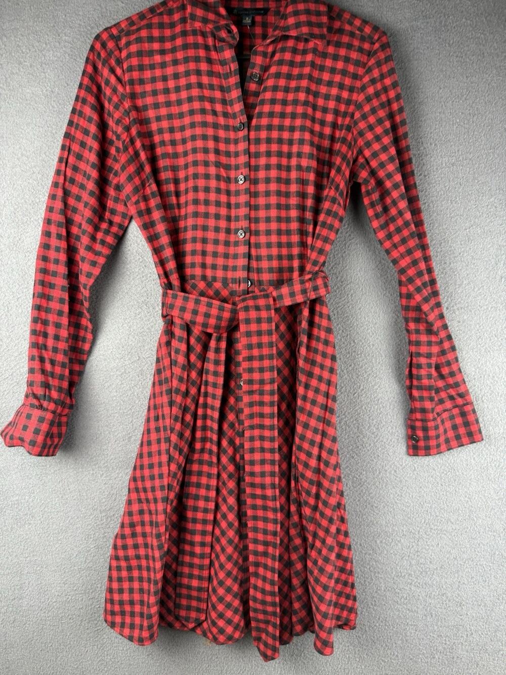 Brooks Brothers Black Red Buffalo Plaid Cotton Shirt Dress Size 2 Long Sleeve - Picture 1 of 10